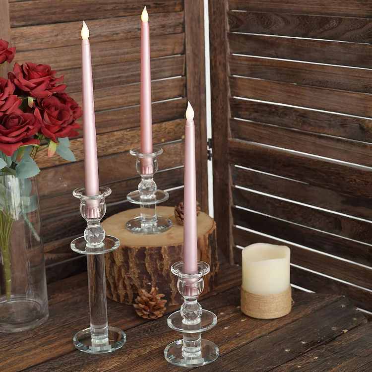 3 Pack Gradient Rose Gold Warm Flickering Flameless LED Taper Candles 11"