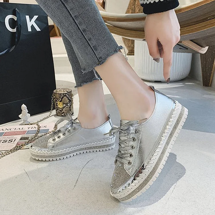 DIAMOND SILVER LEATHER SNEAKERS | 168DEAL