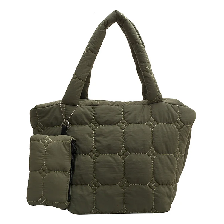 Women Cloud Totebag Large Capacity Puffy Handbag With a Small Hanging Bag(Green)