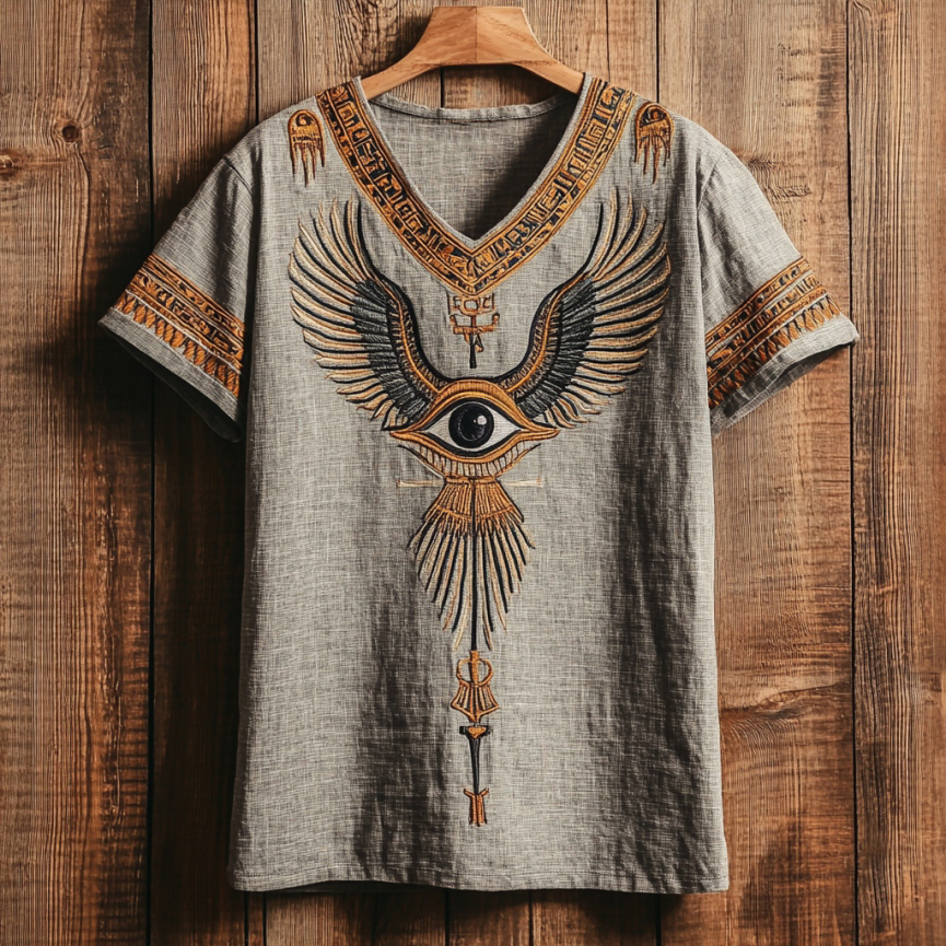 Ancient Egyptian Inspired V Neck Linen T Shirt
