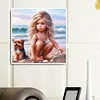 Fille et chien-perceuse ronde peinture diamant-40*40cm