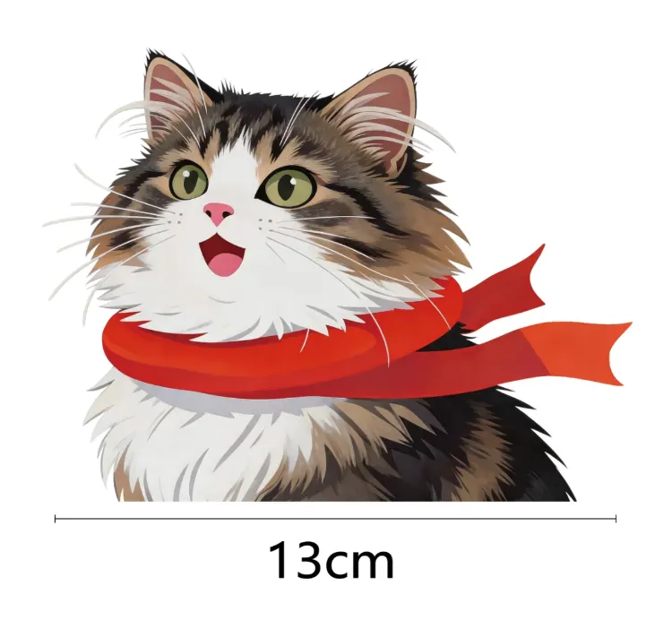 Long-Haired Brown & Black Tabby Cat with White Car Window Static Sticker
