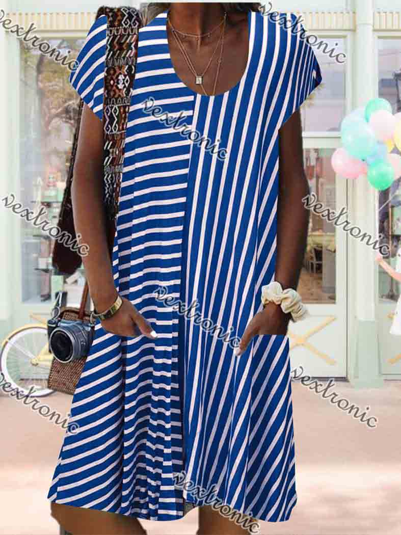 Women Half Sleeve V-neck Solid Color Dress