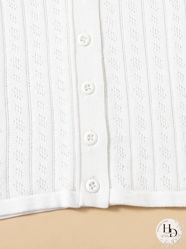 Button Placket Pointelle Knit Cardigan