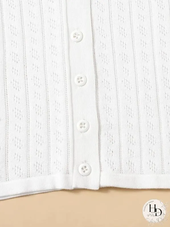Button Placket Pointelle Knit Cardigan
