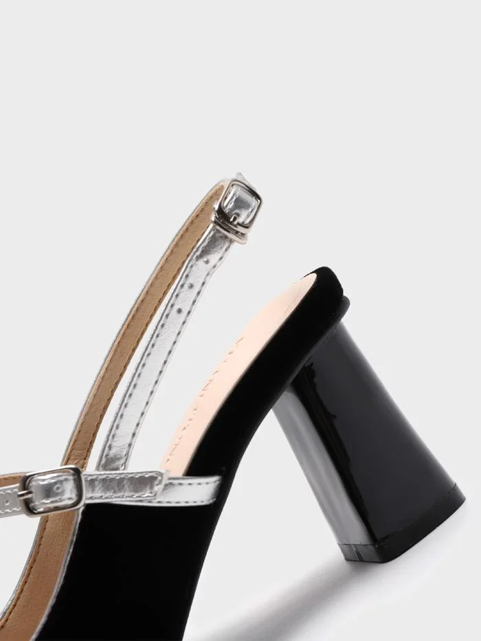 Baotou thick heel gold velvet pearl small square toe high heels