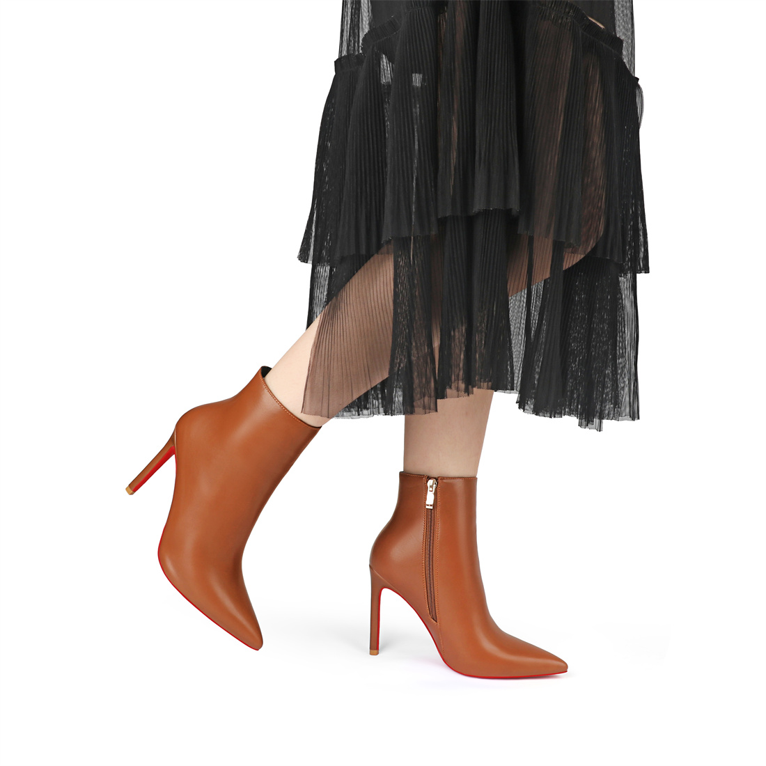 4inch Red Bottom Women's Closed Pointed Toe Stilettos Ankle Boots-MERUMOTE