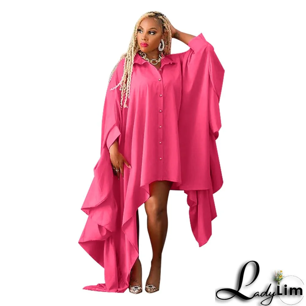 Women's Solid Fall Plus Size Cover Up Irregular Bat Sleeves Dress