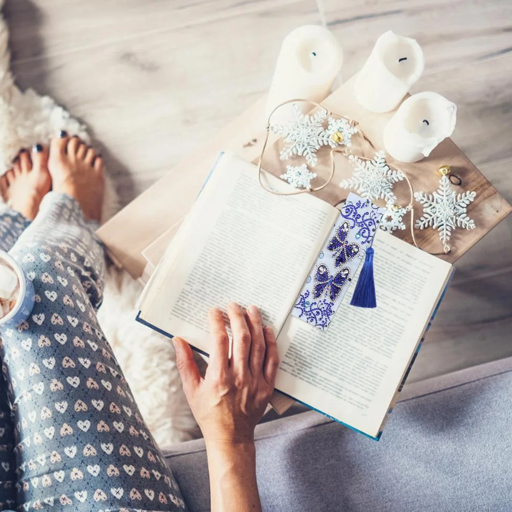 DIY Butterfly Diamond Painting Leather Bookmark with Tassel