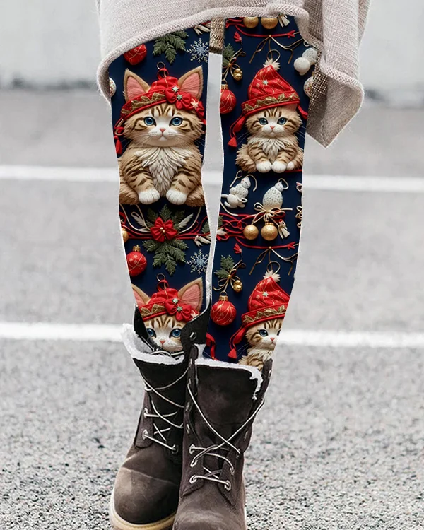 Christmas Cute Cat Casual Leggings