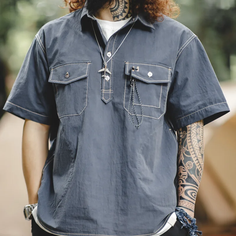 Outdoor Casual Topstitched Pocket Short-Sleeved Shirt