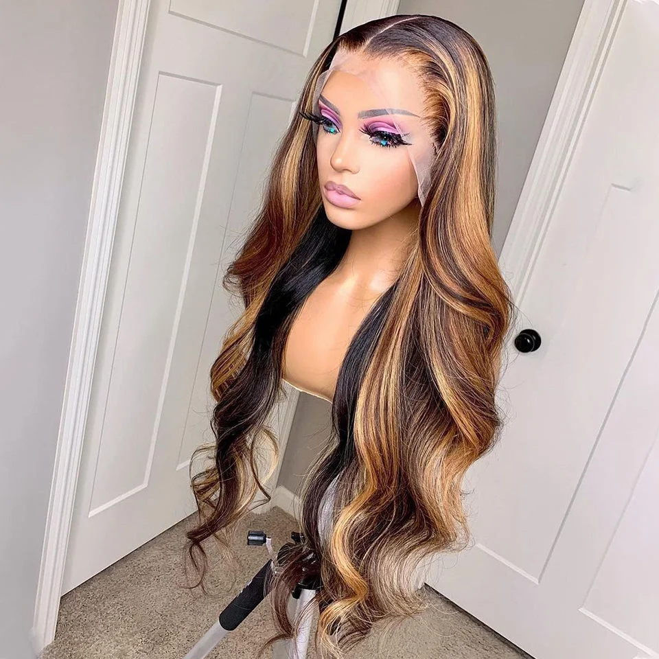 Highlight Body Wave Virgin Hair Lace Frontal Wig 180% Density