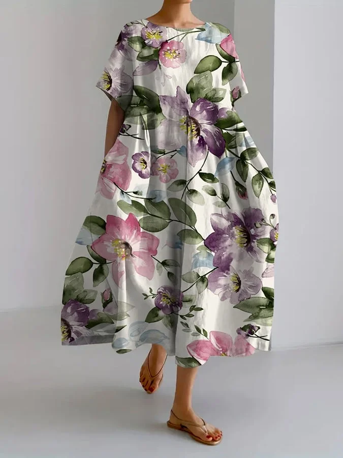 Women's Retro Botanical Floral Design Printed Casual Loose Dress