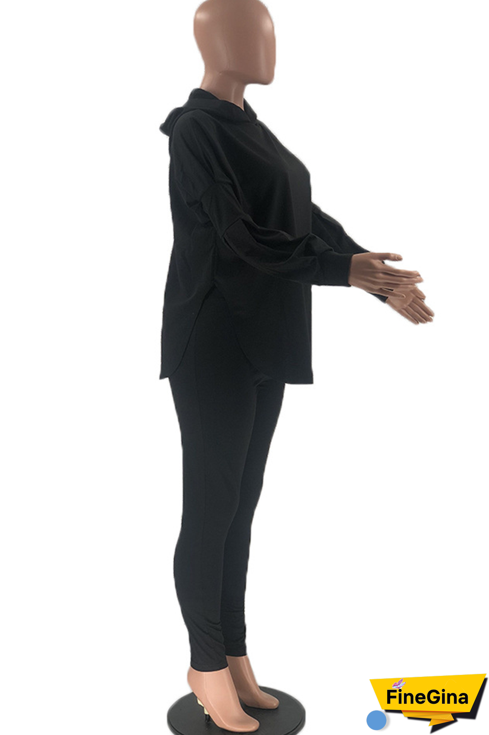 Pink Street Solid Patchwork Hooded Collar Long Sleeve Two Pieces