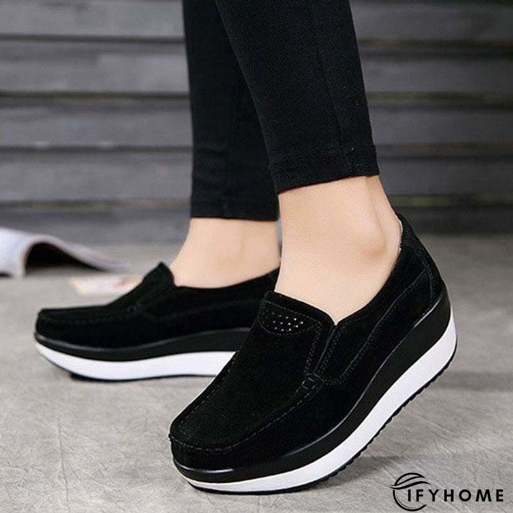 Women's Platform Loafers Flat Shoes Cow Suede Leather Moccasins Shoe | IFYHOME