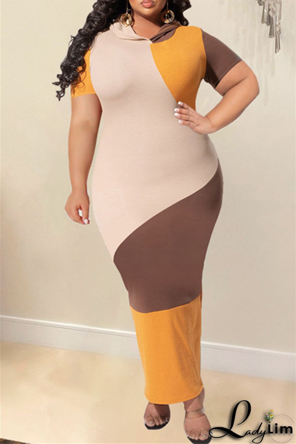 Black Fashion Casual Solid Split Joint Hooded Collar Short Sleeve Dress Plus Size Dresses