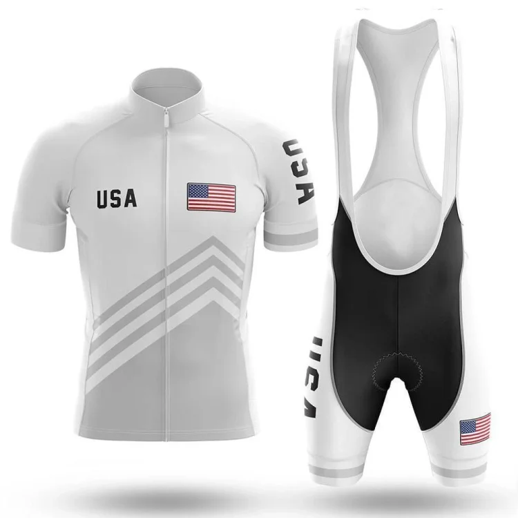 USA White Men's Short Sleeve Cycling Kit