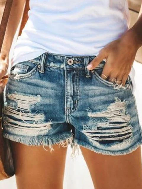 Fringe Ripped Denim Shorts