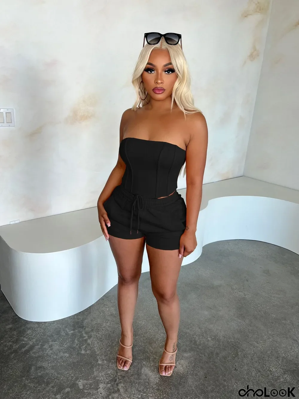 Solid Wrap Chest Sport Two Piece Set