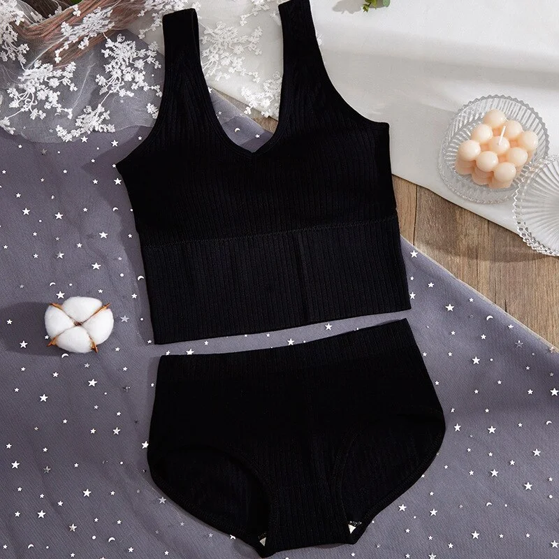 Billionm Underwear Set Women Soild Bra Panties Set Sleeveles Sports Wireless Padded Comfortable Underpants Suit