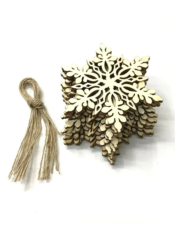 10Pcs Christmas Decoration Hollow Wooden Snowflake Accessories