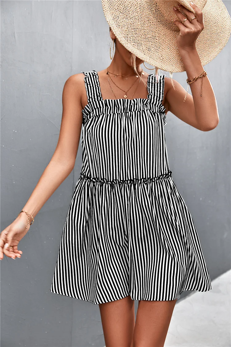 Sexy Elegant Sleeveless Mini Dress For Women Summer Dresses 2022 New Hot Sale Casual Spaghetti Strap Striped Ruffle Slip Dress