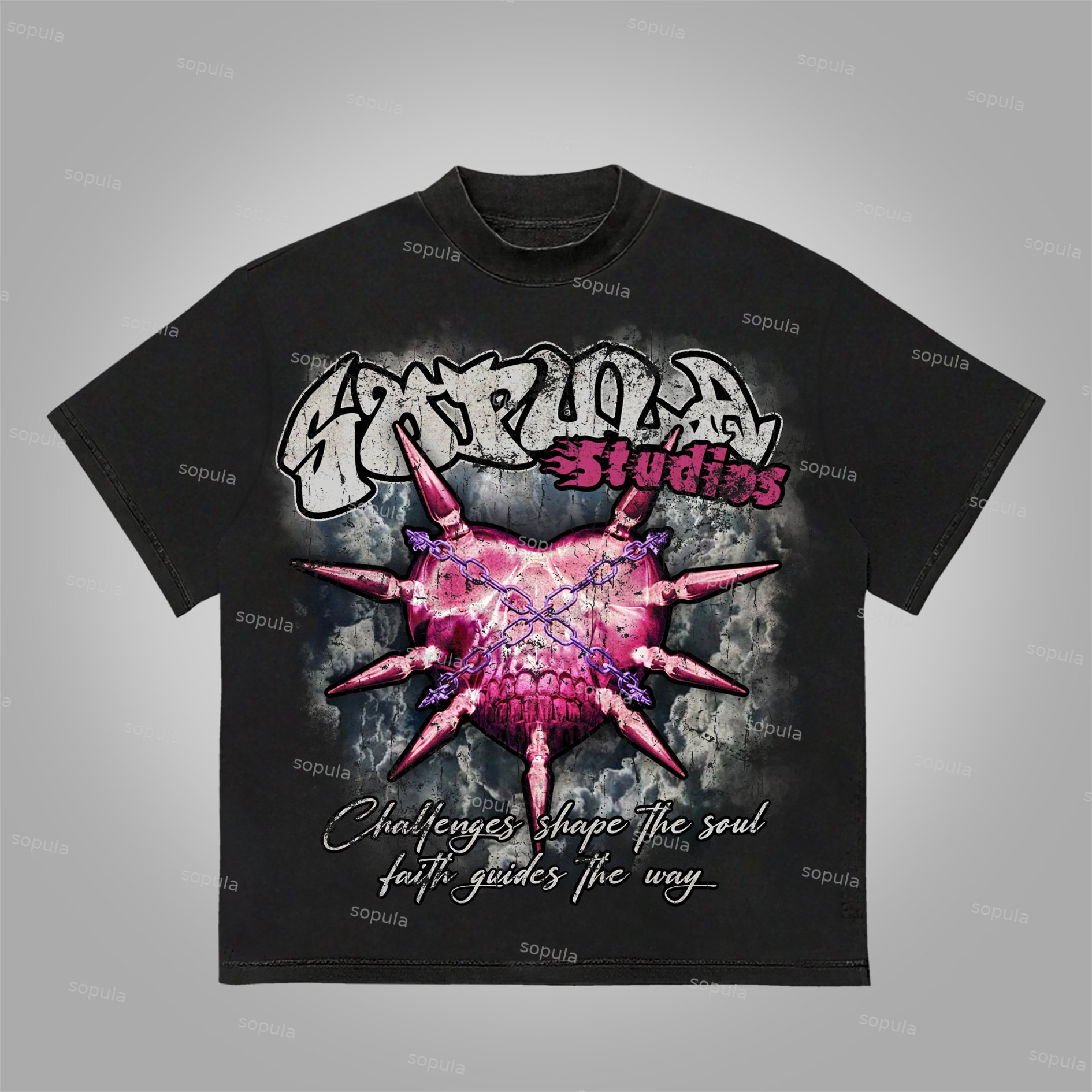 Sopula Studio Thorn Love Skull Vintage Old Graphic Cotton T-Shirt