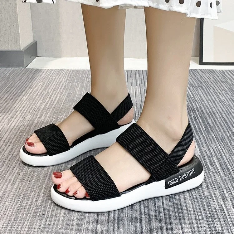 Breakj Breakj Sandals Women's Elastic Tight 2025 Summer New Students Wear Fairy Wind Roman Beach Women's Shoes Outside The Flat