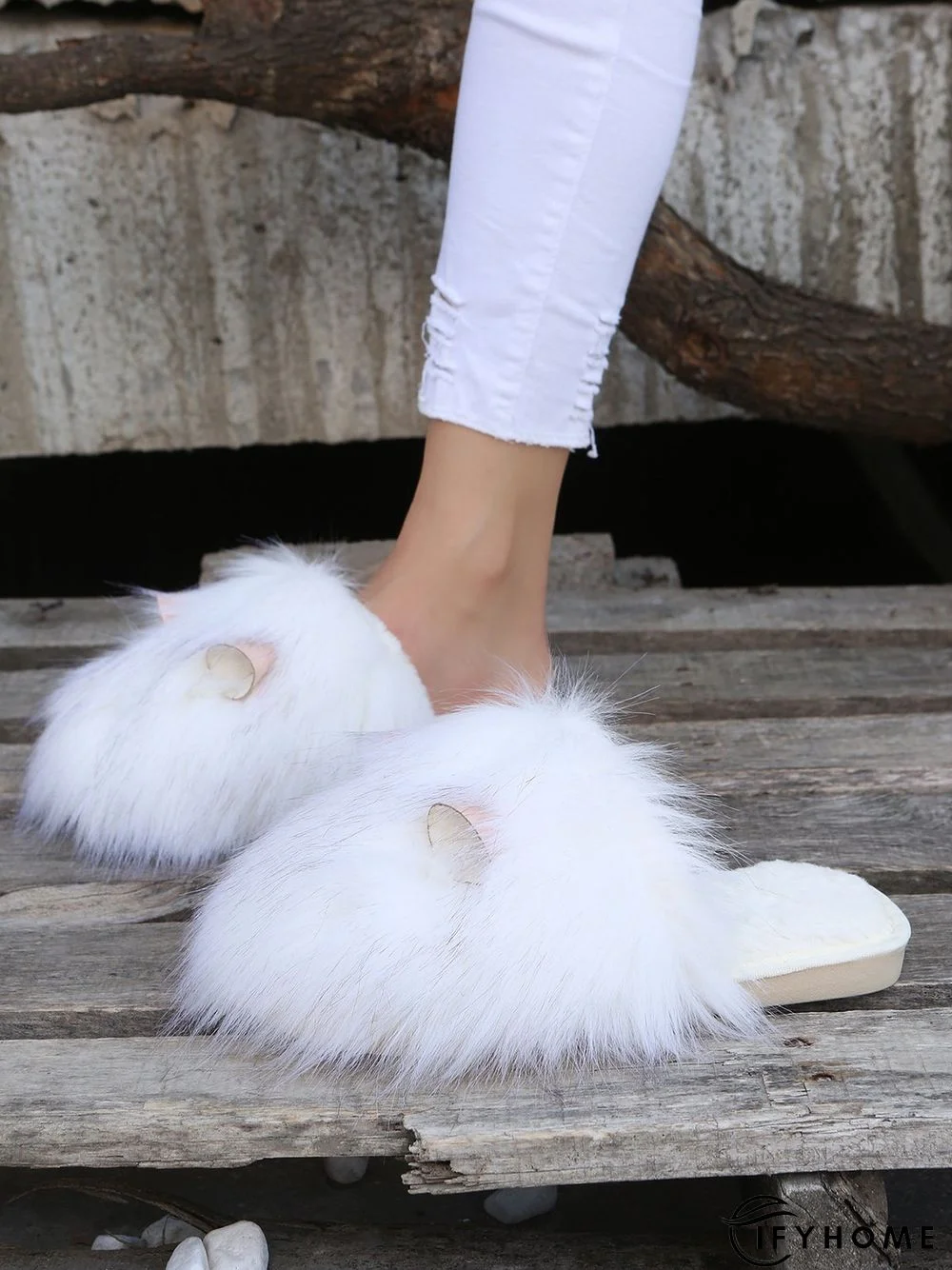 Cute Cat Ears Mohair Warm Fleece Indoor Slippers | IFYHOME