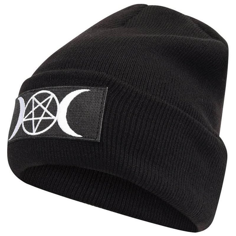 Goth Beanie Embroidered Knit Hat Wicca Warm Pullover Hip Hop Hat Wool Hat