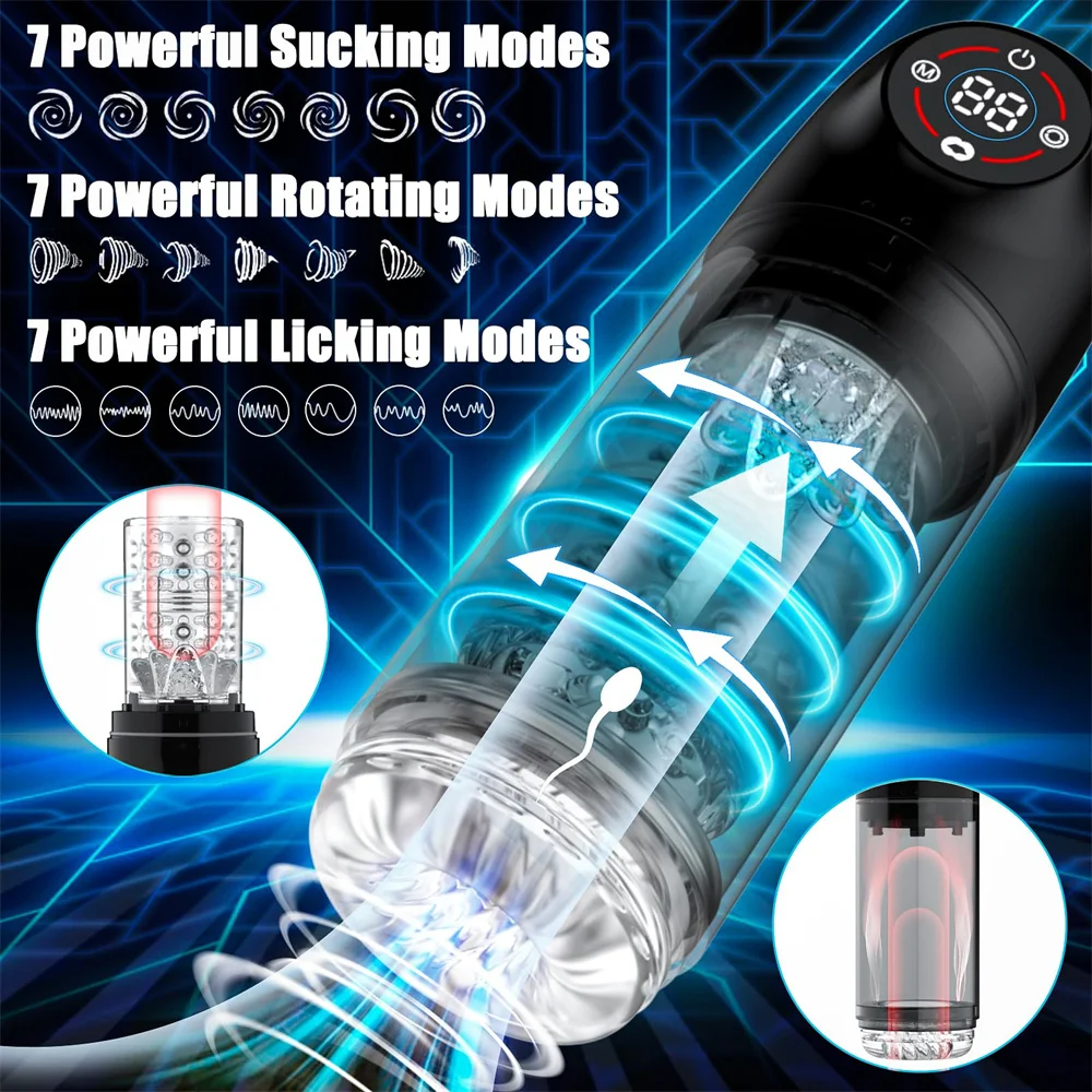 Automatic Male Masturbator Sex Toys Penis Pump With 6s Vacuum Pump 7 Rotating Sucking Licking Modes