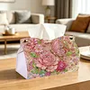 (24cm)Pink Pearl Rose Butterfly 24cm DIY Diamond Painting Rhinestones Decorative Tissue Box Reusable Crystal Mosaic PU Tissue Holder for Home Car Desk Decoration Craft