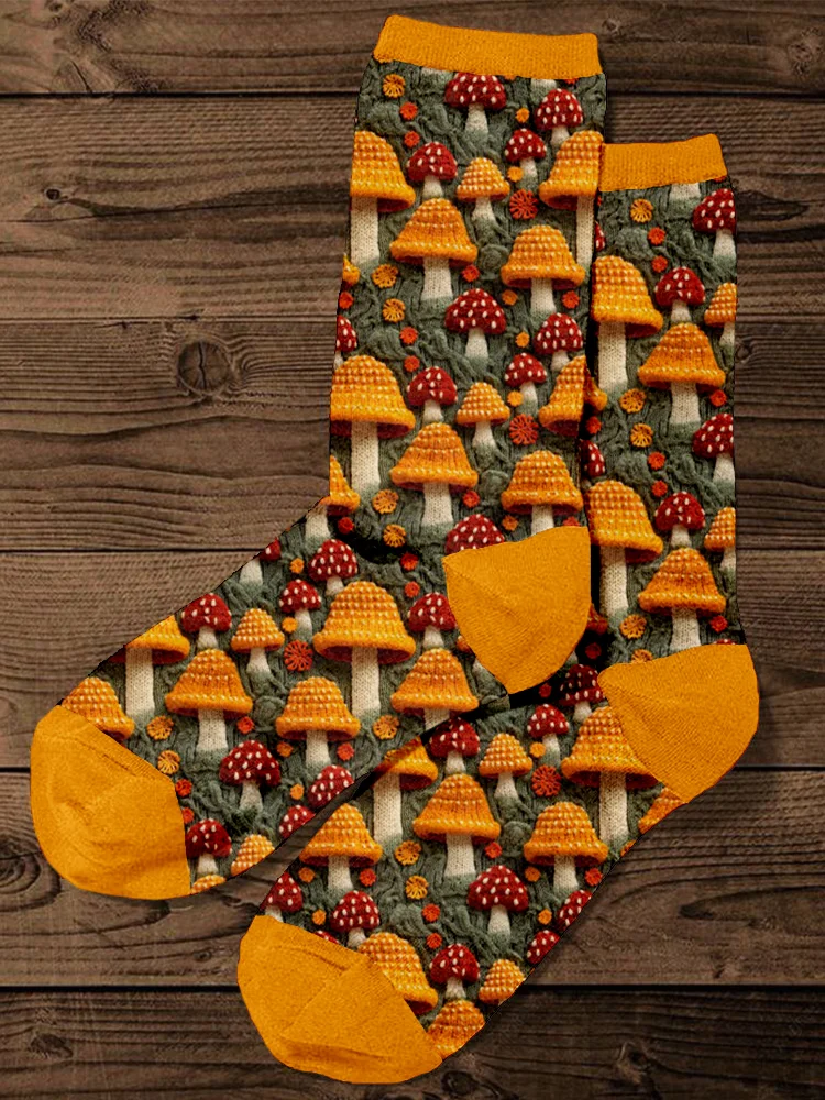 Comstylish Floral Mushroom Embroidery Art Comfy Socks