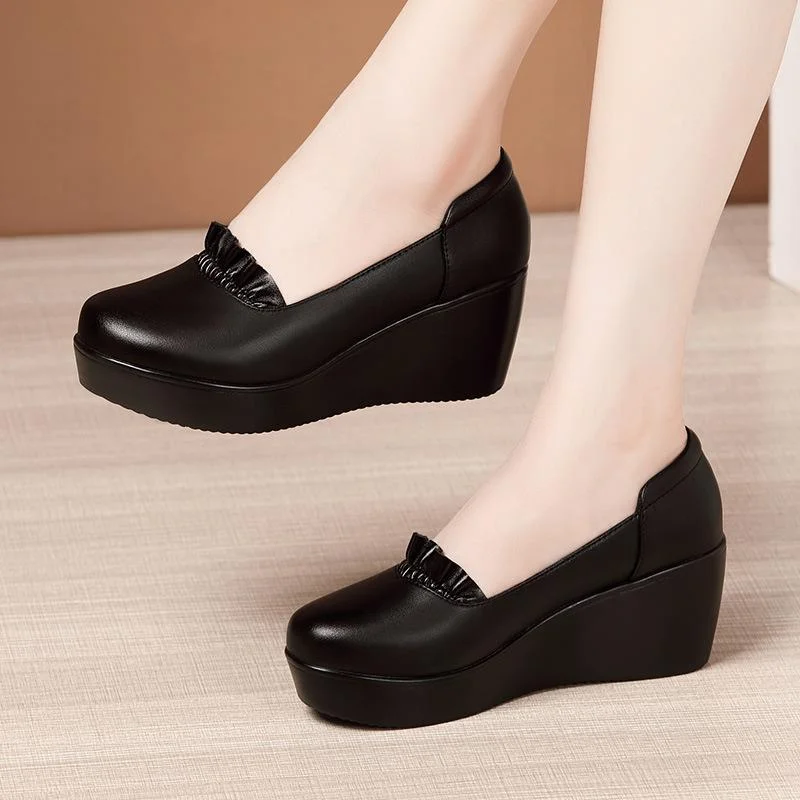 GKTINOO Wedges Shoes for Women 2022 Autumn Spring Platform Pumps Woman High Heels Leather Office Shoes Ladies Plus Size 33-43