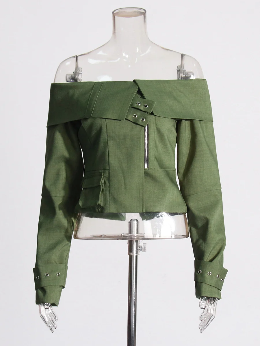 Toloer Toloer Street Coat Autumn 2024 New One-Word Lapel Zipper Stitching Design Sense Short Jacket Girl-Outfit Ideas