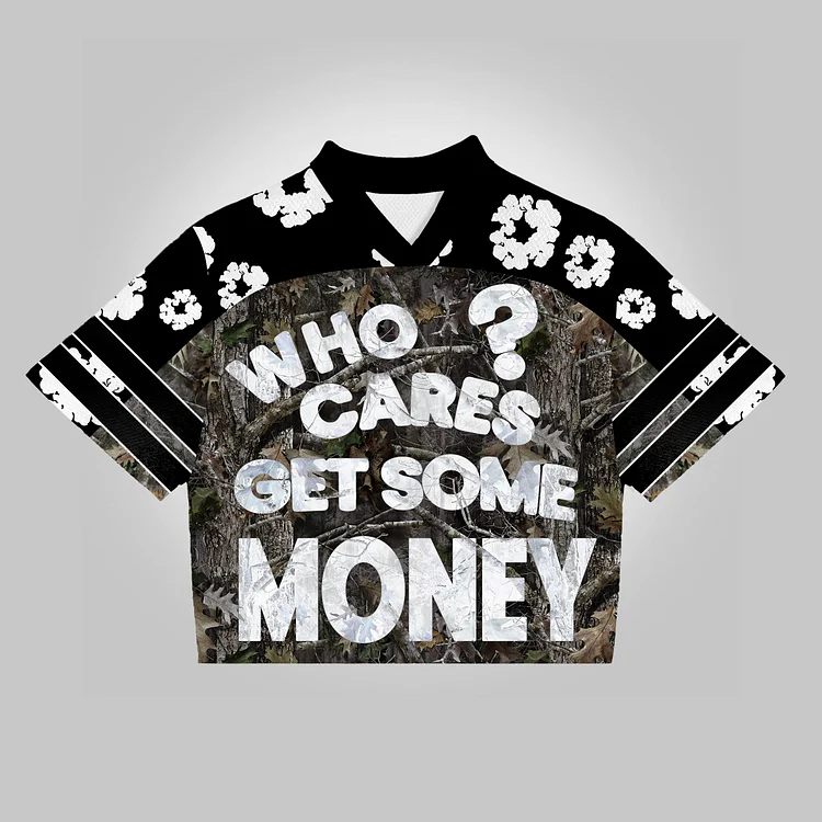 Vintage Chasing Money Camo Jungle wreath graphics Blokecore Blokette Jerseyfit V-neck T-shirt