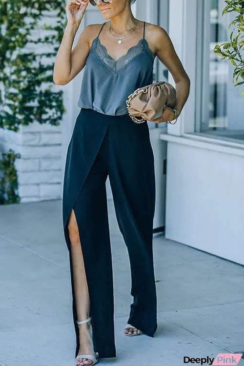 Fashion Chic Solid Loose Split Wide Leg Pants