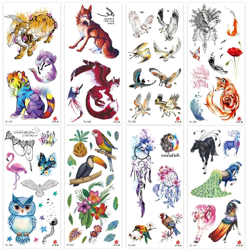 Animal and plant totem flower butterfly bird fox body arm waterproof men and women healthy natural temporary tattoo stickers