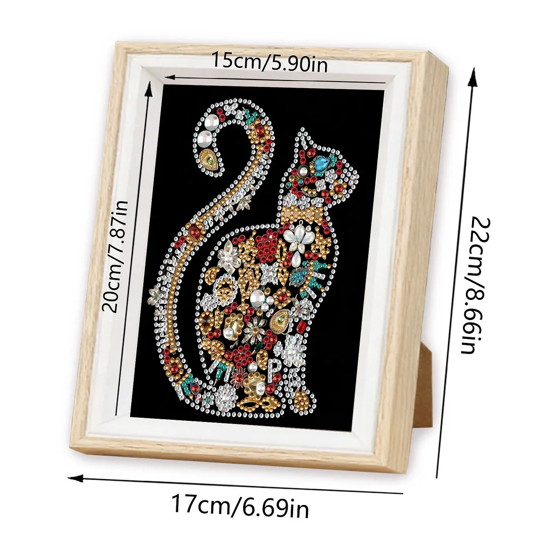 Jewelry Cat Silhouette Special Shaped 5D DIY Partial Drill Diamonds Dots Gem Art Kits with Wooden Frame Diamonds Paintings Gem Art 17x22cm for Adults Beginners Home Decor
