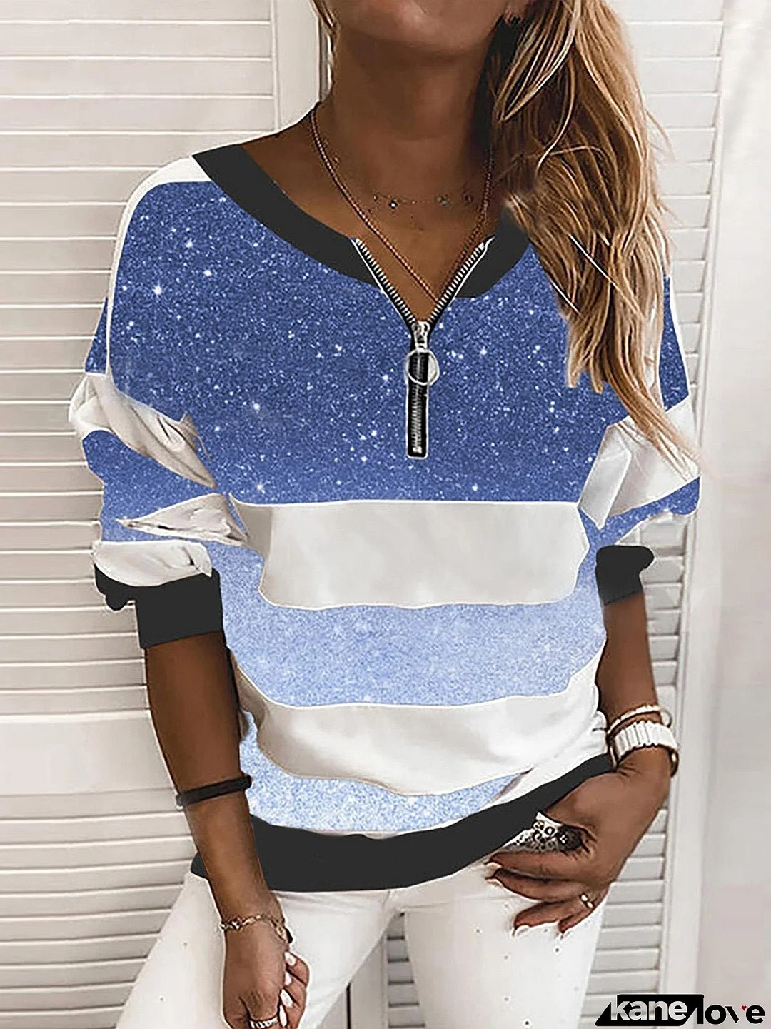 Women's Hoodies Striped Long Sleeve Zipper Loose Hoodie