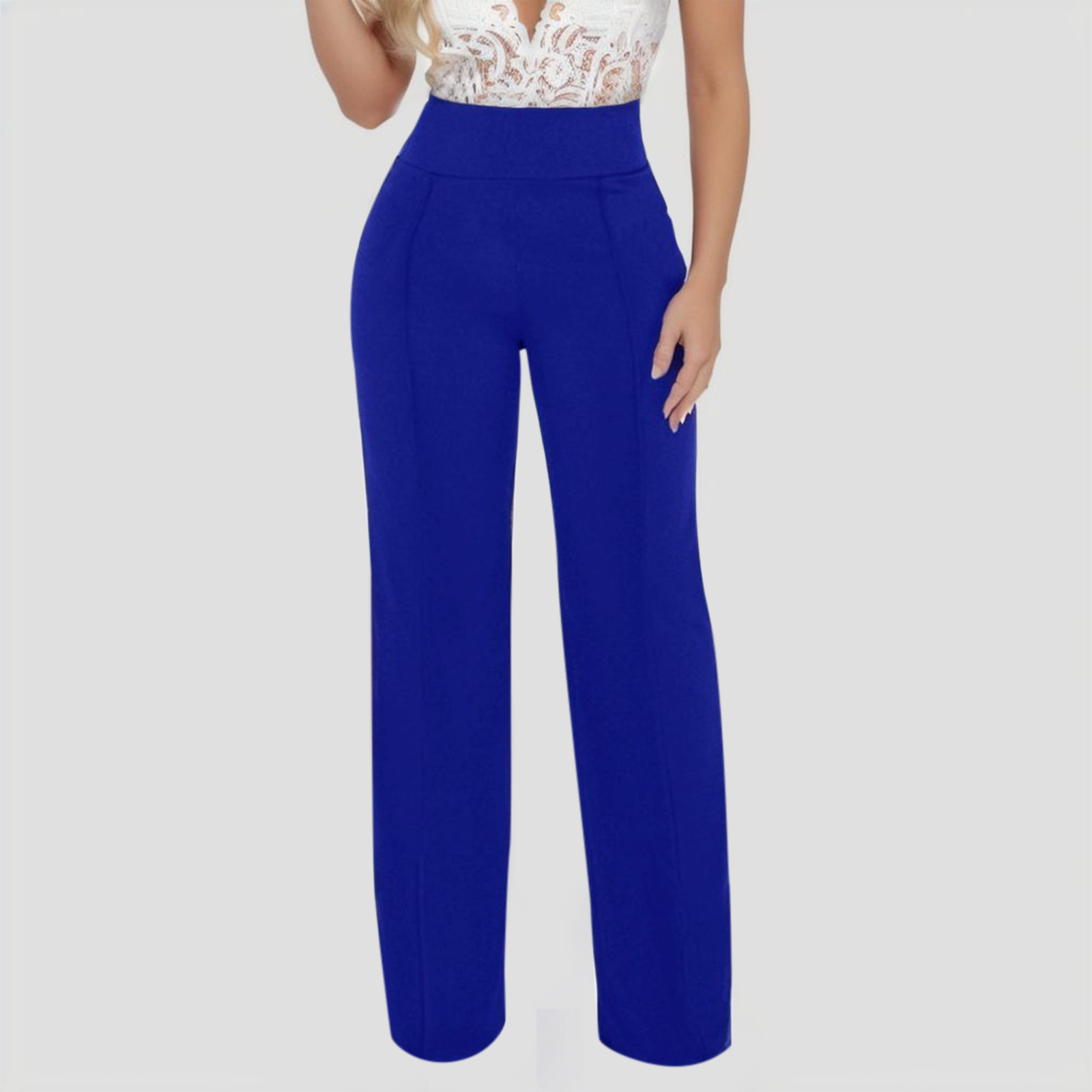 2024 Summer Women Stretchy Straight Leg Pants Casual Wide Leg Pants Elegant Office Solid Classic High Waisted Female Trousers