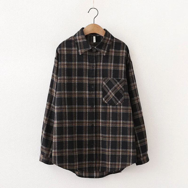 Plaid Shirts Womens Blouses And Tops Long Sleeve Female Casual Print Shirts Loose Cotton Checked Outwear Lady Spring Clothing