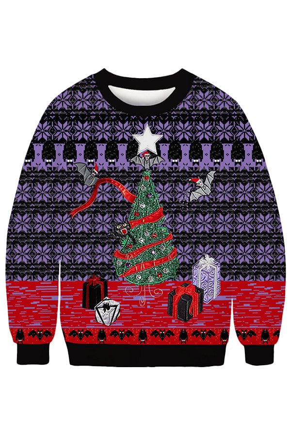 Crew Neck Ugly Christmas Tree Sweatshirt-elleschic