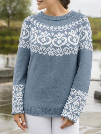 Wool/Knitting Ethnic Crew Neck Sweater