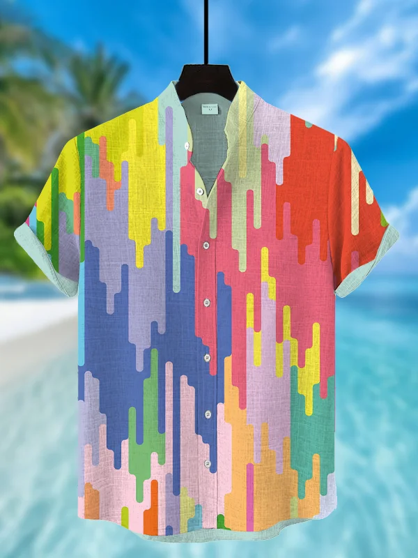 Men'S Geometric Abstract Multicolor  Art Print Short Sleeve Shirt