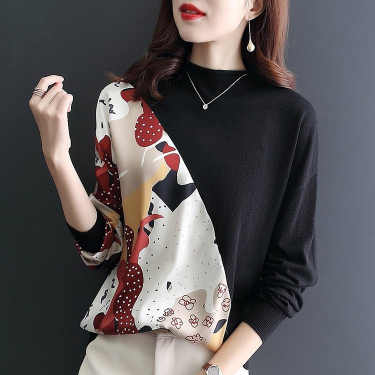 【TODAY FLASH SALE】Floral Long Sleeve Shift Paneled Shirts & Tops