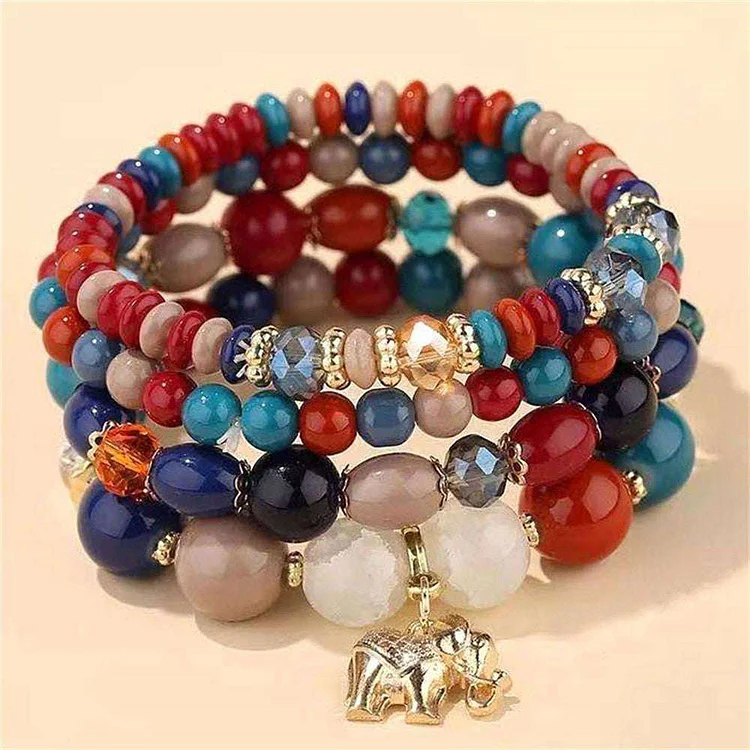New  Multicolor Crystal Beads Elastic Rope Bracelets Elephant Wrap Strand Bracelet Girls Pulseira Feminina