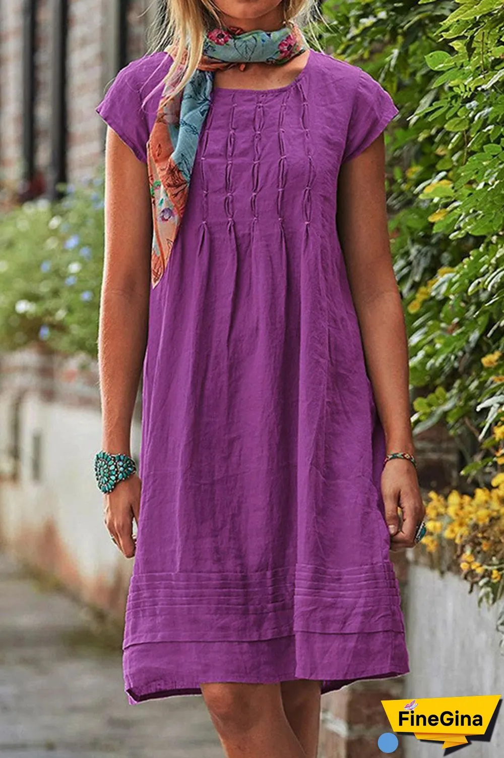 Casual Solid Patchwork U Neck A Line Short Sleeve Dress(7 colors)