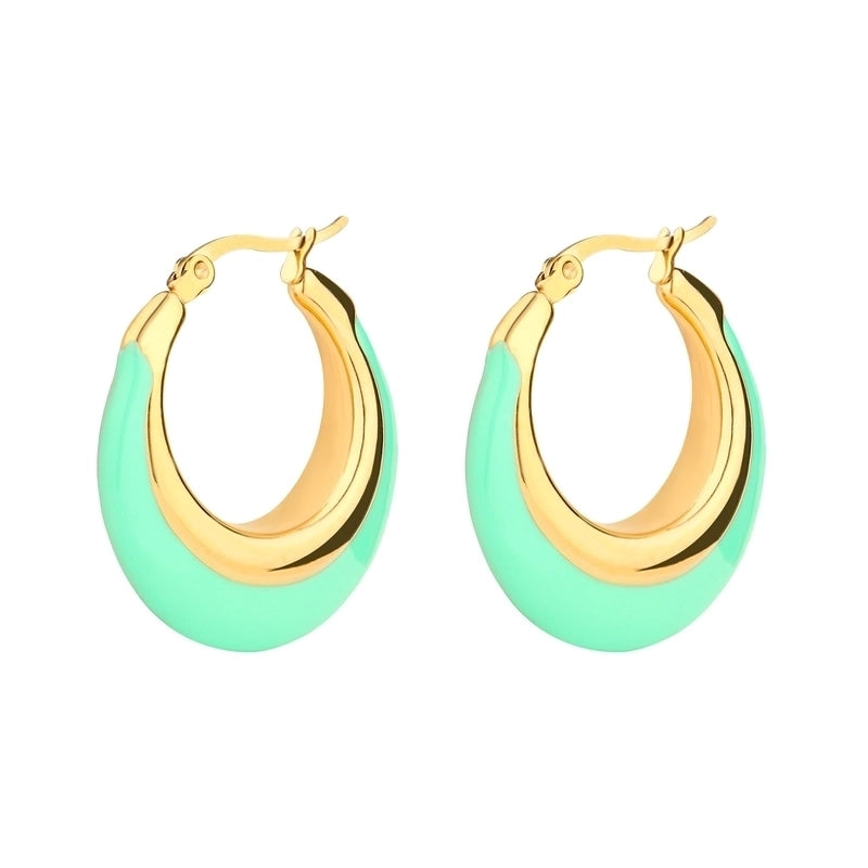 1 Pair Elegant Vacation Sweet Color Block Epoxy Plating Stainless Steel Gold Plated Hoop Earrings