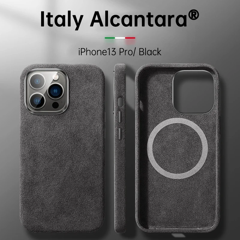 Italian Alcantara Case for iPhone 15 Pro Max Business Leather Phone Back Cover for iPhone 13 Pro Max Magnets 